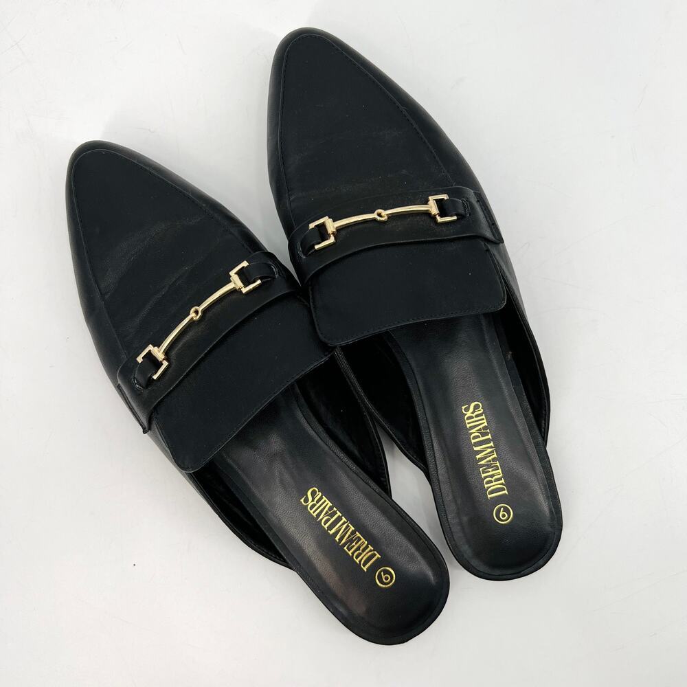 Dream Pairs Black Pointed-Toe Horsebit Flat Mules Women's 9 - Picture 4 of 6